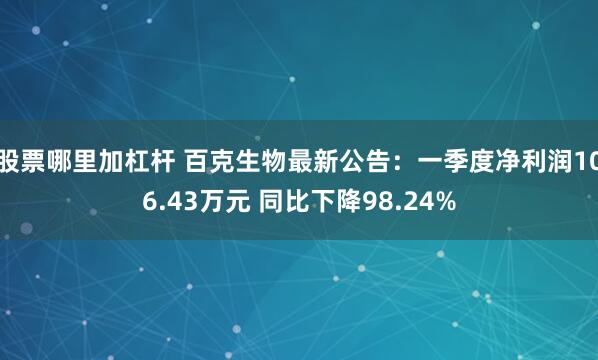 股票哪里加杠杆 百克生物最新公告：一季度净利润106.43万元 同比下降98.24%
