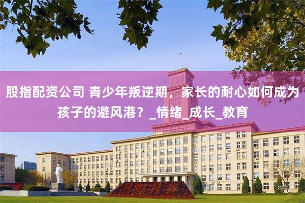 股指配资公司 青少年叛逆期，家长的耐心如何成为孩子的避风港？_情绪_成长_教育